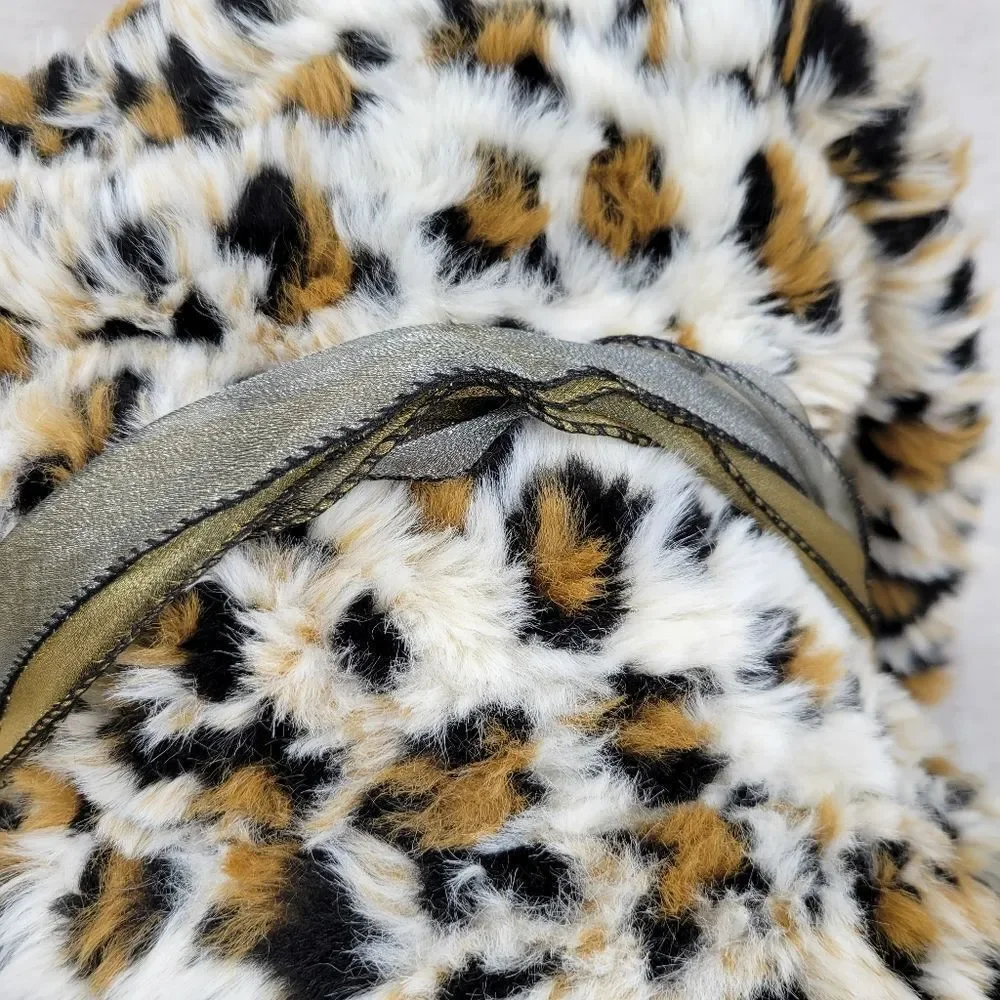 Newport News Y2K or 90s Leopard Print Faux Fur Cape with Bow
